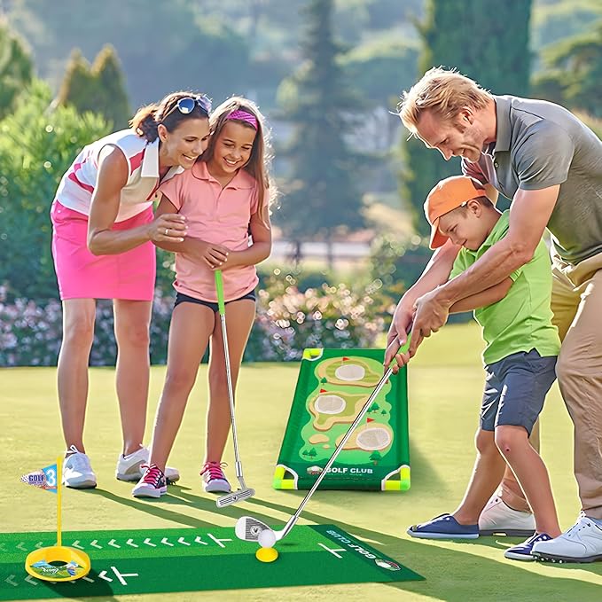 Liberry Kids Golf Set Aged 3 4 5 6 for Boys Girls, Retractable Toddler Golf Clubs Set with Putting Mat & Cornhole Board, Outdoor Indoor Sports Toy Birthday Gifts