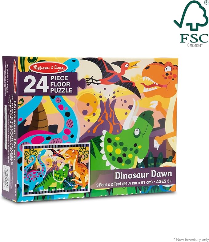 Melissa & Doug Dinosaur Dawn Jumbo Floor Puzzle (24 Pieces, 2 x 3 Feet), Jigsaw Puzzle for Preschoolers and Kids Ages 3+ - FSC Certified