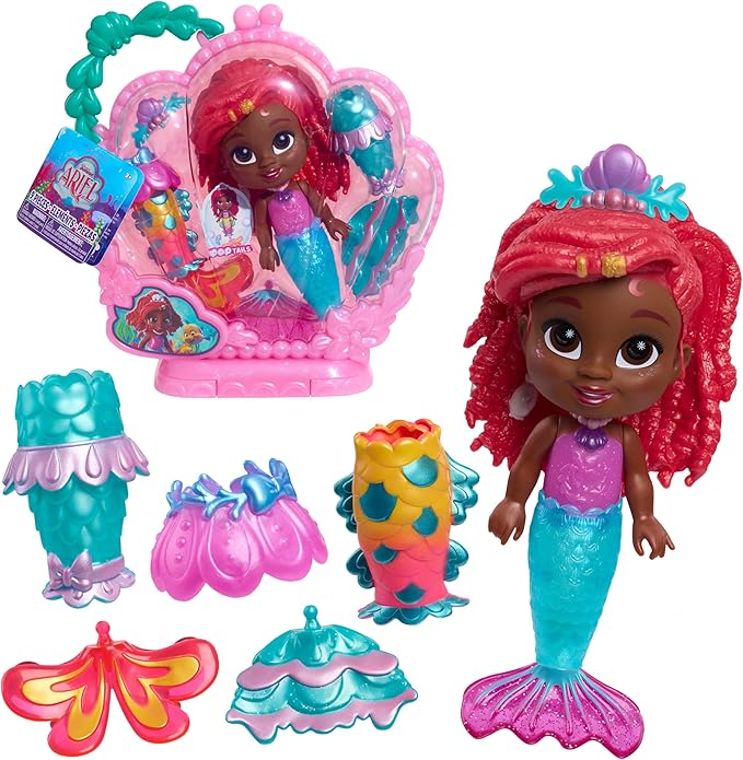 Disney Junior Pop Tails Ariel 7-inch Doll and Accessories, 9-pieces, Kids Toys for Ages 3 Up by Just Play