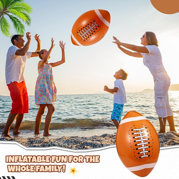 2 Pack 20 Inch Inflatable Footballs, Blow up Football Beach Balls Birthday Party Decorations, Party Favors for Summer Swimming Pool Beach Game