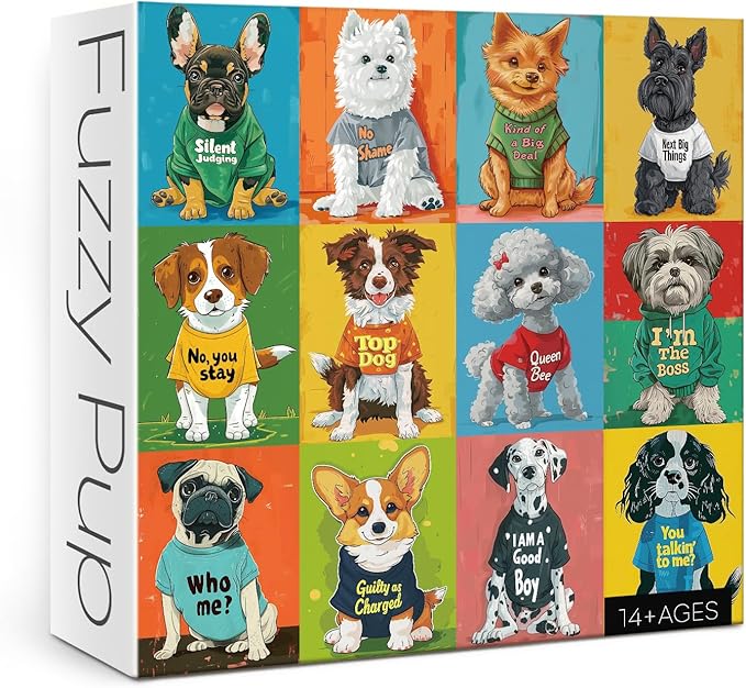 Funny Dog Puzzle 1000 Pieces for Adults, Colorful Puppy Collage Jigsaw Puzzles, Cool Cute Animal Puzzles as Home Decor