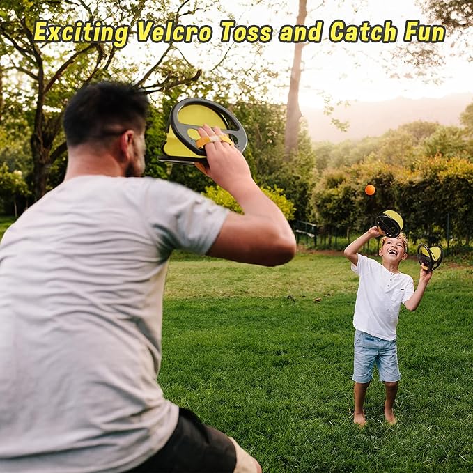 Velcro Toss and Catch Game Set, 2024 Upgrade with Launchers and 2 Balls, Outdoor Games for Kids Aged 3-12, Beach Paddle Ball Set for Yard, 2pc