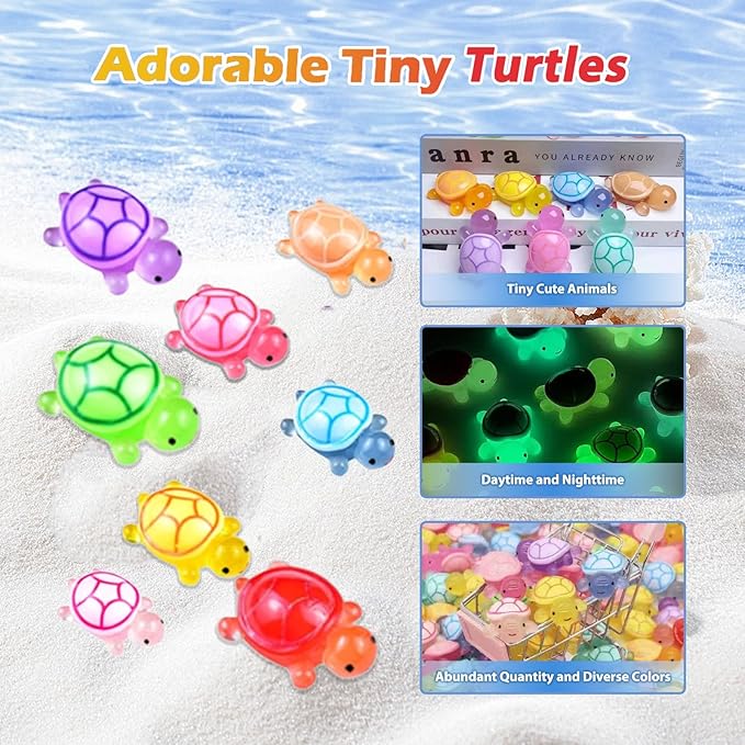 100 Pcs Mini Turtle Blind Bags for Kids - Glow in The Dark Resin Turtles Collectible Sea Turtle Toys for Party Favors, Treasure Hunt Games Dollhouse Decor, Mini Garden Landscape, Cake Toppers