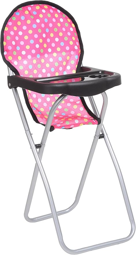 Fash n kolor 3 Piece Baby Doll Play Set – Polka-Dot Design Pack n Play, Foldable Doll Stroller, High Chair – Fits 18 Inch Dolls – Pretend Play Doll Nursery Accessories Set