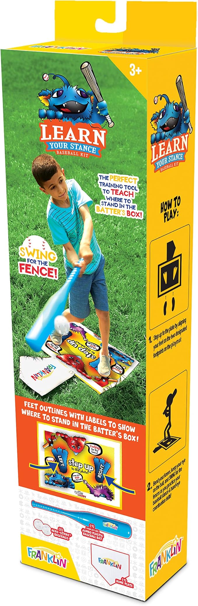 Franklin Learn Your Stance Baseball Set- Perfect for Toddlers and Kids - Includes Bat and Balls - Improve Batting Skills - Outdoor Sports Baseball