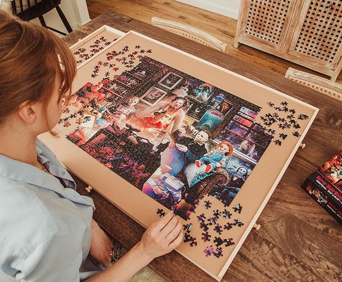 Horror Night Watch Party 1000-Piece Jigsaw Puzzle by Rachid Lotf | Brain Teaser for Adults, Educational Developmental Toys & Games, Building Kit Activities to Encourage Creative Play | 28 x 20 Inches