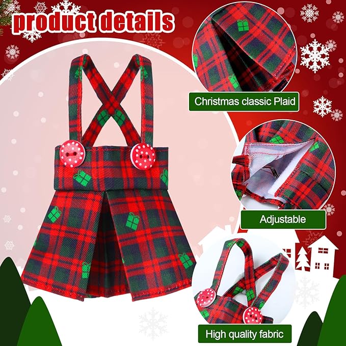 Hungdao 4 Pcs Christmas Doll Clothes Christmas Accessories Doll Clothing Red Green Plaid Dress Xmas Tree Holiday Outfits for Boys Girls Xmas Party Supplies