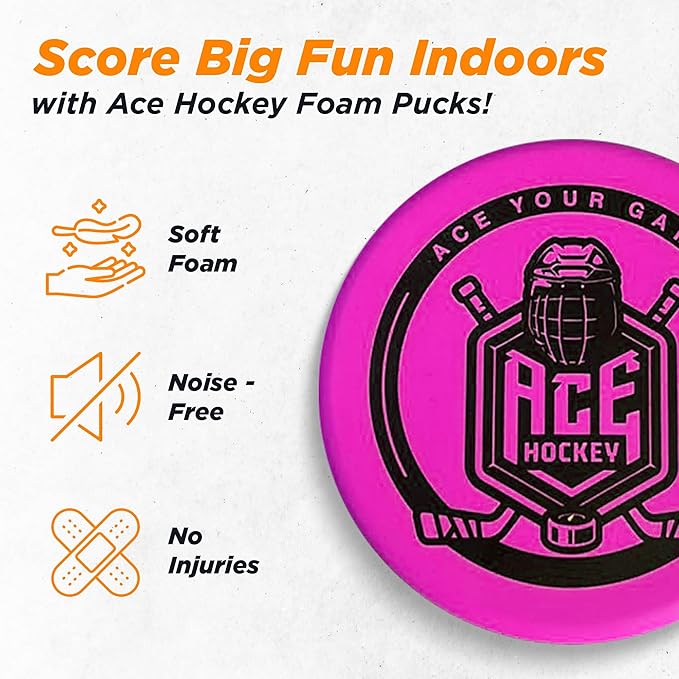 ACE HOCKEY Foam Pucks - Set of 3 Indoor Knee Hockey Pucks - Soft Hockey Pucks, Official Regulation Size 3" Floor Hockey Pucks - Blue, Red, Purple Colors