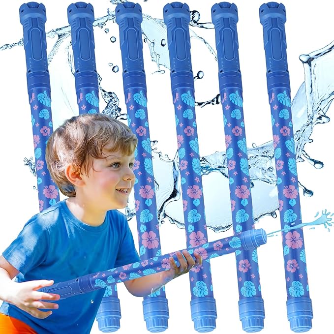 6 Pcs Kids Water Guns Bulk Hawaiian Party Favors 15.75" Palm Leaves and Flowers Water Squirters Blaster Shooters for Summer Swimming Pool Beach Cartoon Birthday Gifts Supplies