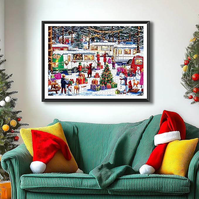 Christmas Puzzles for Adults 1000 Pieces, Caravan in the Snow - Winter Camping Jigsaw Puzzle Adults and Teens Family Challenging for Party Game & Family Fun (27.5" x 19.7")