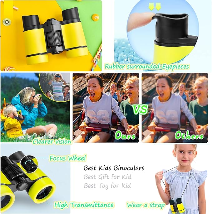 Binoculars for Kids Best Gifts for 3-12 Years Boys Girls High-Resolution Optics Shockproof Mini Kids Binoculars Toys Folding Small Telescope for Bird Watching Camping Outdoor Play