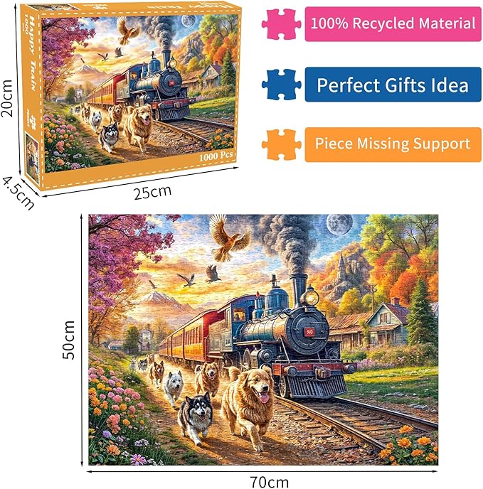Jigsaw Puzzles for Adults 1000 Pieces, Interlock Perfectly No Dust, Impossible Difficult Hard Fun 1000 Piece Jigsaw Puzzles for Adults-1:1 Poster-Happy Train