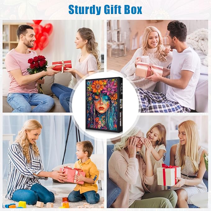 Puzzles for Adults 1000 Pieces, Jigsaw Puzzles with Floral Goddess, with Letters On Back, Colorful, Impossible Brain Teaser, Fidget Puzzle Games for Halloween, Christmas, Finished Size 20x28 Inches
