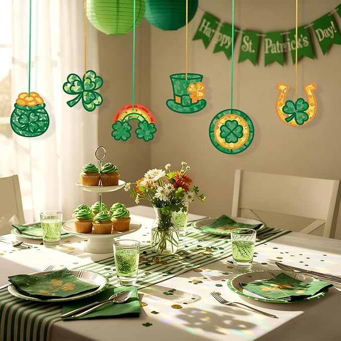Feifeiya 24 Sets St. Patrick's Day Suncatchers Craft Kit for Kids DIY Shamrock Tissue Paper Sign Art Craft Kit Gift for Irish Saint Patrick Classroom Game Activities March Holiday Party Decor