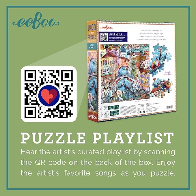 eeBoo 1000 Piece Puzzle - Artists in Venice Jigsaw Puzzle for Adults, Square 23" x 23" Made with Recycled Board & Vegetable-Based Ink