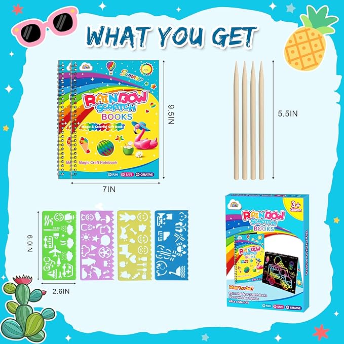 ZMLM Scratch Paper Art-Crafts Gift: 2 Pack Rainbow Notebooks Supplies Toys Easter Basket Stuffers for 3 4 5 6 7 8 9 10 Years Old Girls and Boys Kids Birthday Party Travel Games Summer