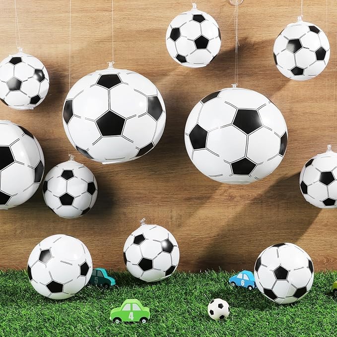 24 Pcs Inflatable Mini Soccer Balls Soccer Party Decorations Small Soccer Balls with Hanging Rope Hooks Summer Swimming Pool Beach Ball Water Games Blow up Sport Toys Beach Birthday Party Decorations