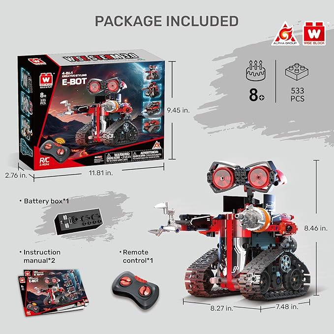 Robot Building Kit, STEM Robotics for Kids Ages 8-12, 533 Pcs Robot Kits Erector Set Rc Toy for Kids Age 8+, DIY Build Science Educational Gifts for Age 8 9 10 11 12+ Boys & Girls