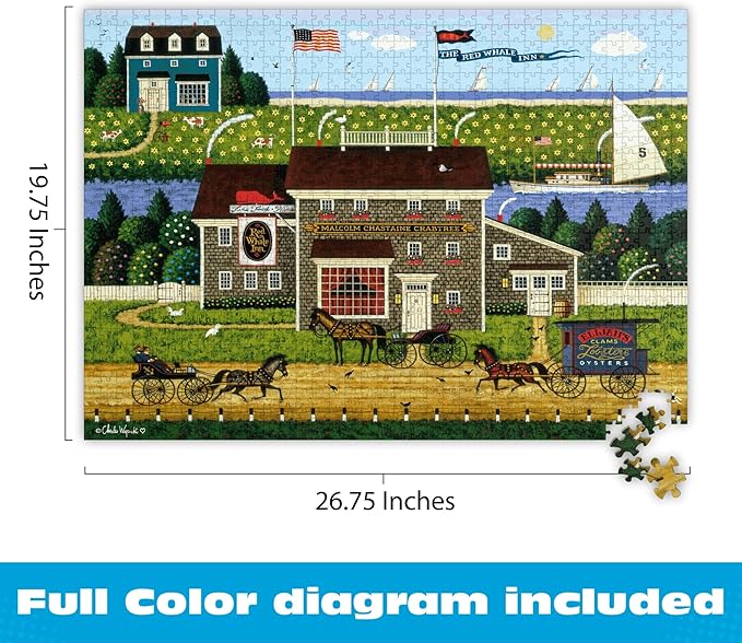 Buffalo Games Charles Wysocki Red Whale Inn Jigsaw Puzzle – 1000 Piece Puzzle for Adults and Families, Coastal Americana Art