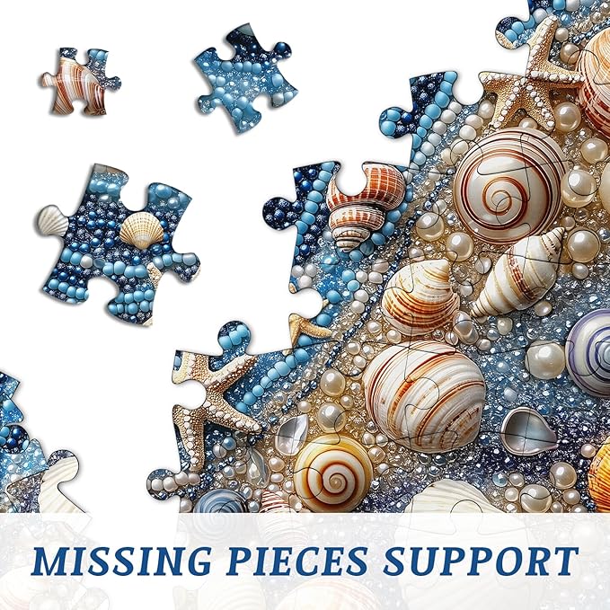 Beach 1000 Piece Puzzles for Adults, PICKFORU Mosaic Gradient Sea Jigsaw Puzzles Jewel Seashells, Challenging Hard Unique Pearl Shell Ocean Theme as House Decor