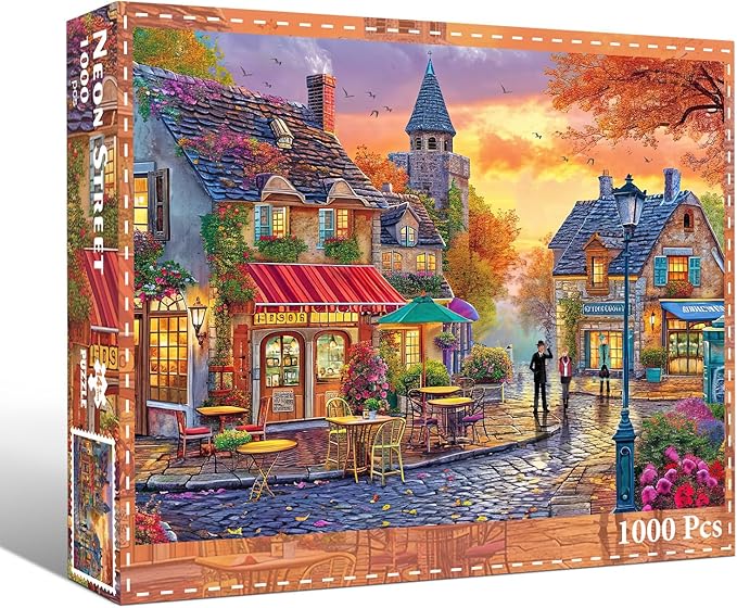 Jigsaw Puzzles for Adults 1000 Pieces, Interlock Perfectly Letter on Back No Dust, Home Decor Birthday Party Gift Toy for Men Women Elders Seniors, 1:1 Poster-The Streets of Autumn