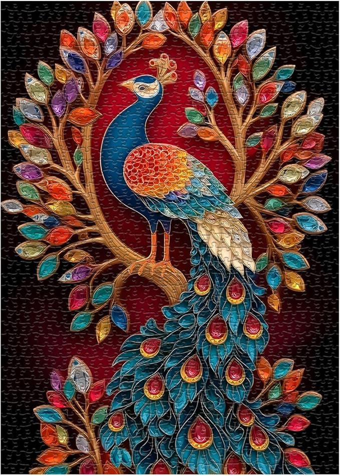 Peacock Puzzles for Adults 1000 Pieces, Tree of Life Puzzle, Colorful Gem Jewel Animal Jigsaw Puzzles, Impossible Difficult Hard Challenging Puzzles for Adults