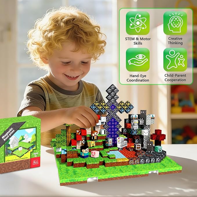 Magnetic Blocks Base Plate,4PCS Magnetic Cubes Base-Plate for Magnetic Building Blocks Placing(4" x 4")，STEM Toys for Kids 3-10 Years Old,Perfect for Home Classroom Birthday Gifts