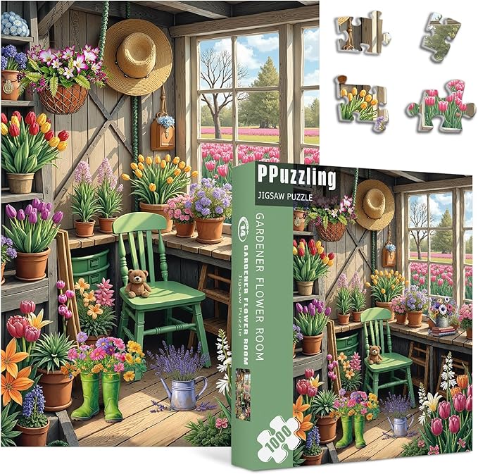Flower Plant Garden Puzzle 1000 Pieces for Adults, Colorful Greenhouse Jigsaw Puzzle Botanical, Challenging Floral Room Puzzle as Wall Decor