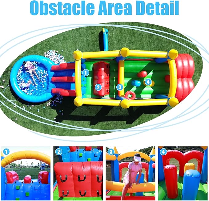 30FT Commercial Grade Bounce House for Adult, (Heavy Duty PVC) (Splash Big Water Pool) (1100W UL Blower) Inflatable Obstacle Course with Slide, Ball Pit, Large Backyard Lawn Party Game