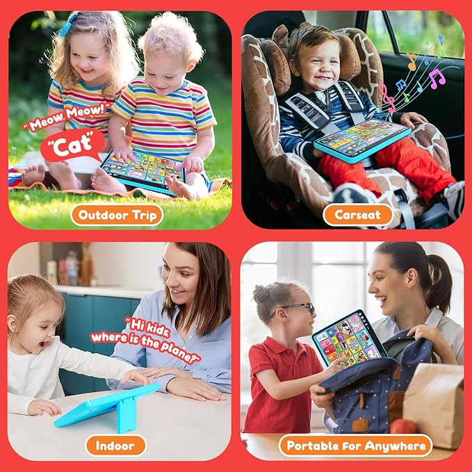 Peacurh Trilingual Learning Toy Tablet with Music & Sound, Montessori Speech Musical Therapy Toys, Gifts for Boy, Girl, Baby, Toddler, for Age 1, 2, 3 Year Old (12-18 Months)