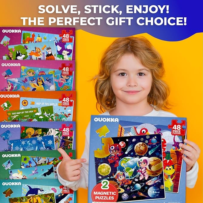 QUOKKA Magnetic Puzzles for Toddlers 3-5 – 2x48 Pieces Travel Games for Kids Ages 2-4 – Dinosaur Magnetic Puzzles for Kids Ages 4-8 – Space Learning Puzzle Gift Toy for Boys and Girls