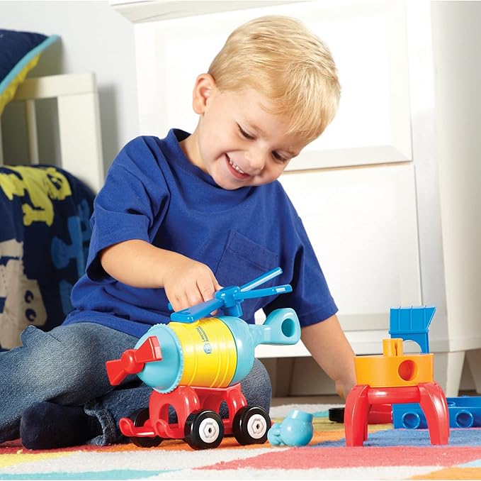 Learning Resources 1-2-3 Build It! Rocket-Train-Helicopter - 17 Pieces, Ages 2+, Creative Thinking, Toddler Building, STEM, Early Engineering Toys