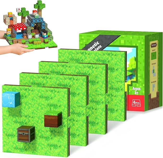 Magnetic Blocks Base Plate,4PCS Magnetic Cubes Base-Plate for Magnetic Building Blocks Placing(4" x 4")，STEM Toys for Kids 3-10 Years Old,Perfect for Home Classroom Birthday Gifts