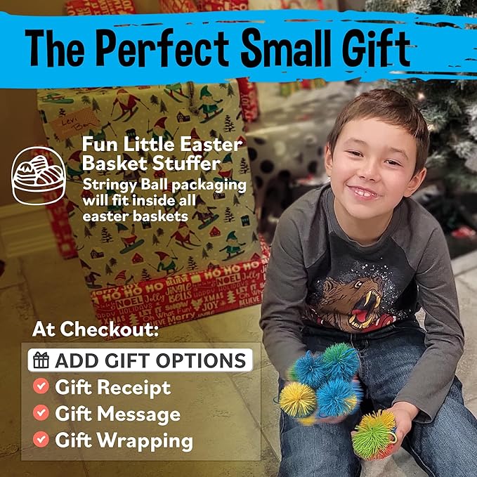 Easter Basket Stuffers - Stringy Balls & Sensory Toys 8 Pack - Easter Egg Fillers for Ages 3 4 5 6 7 8 + Easter Gifts for Kids - Best Toddler Fidget Toys for Boys & Girls - Monkey Balls Fidget Toys