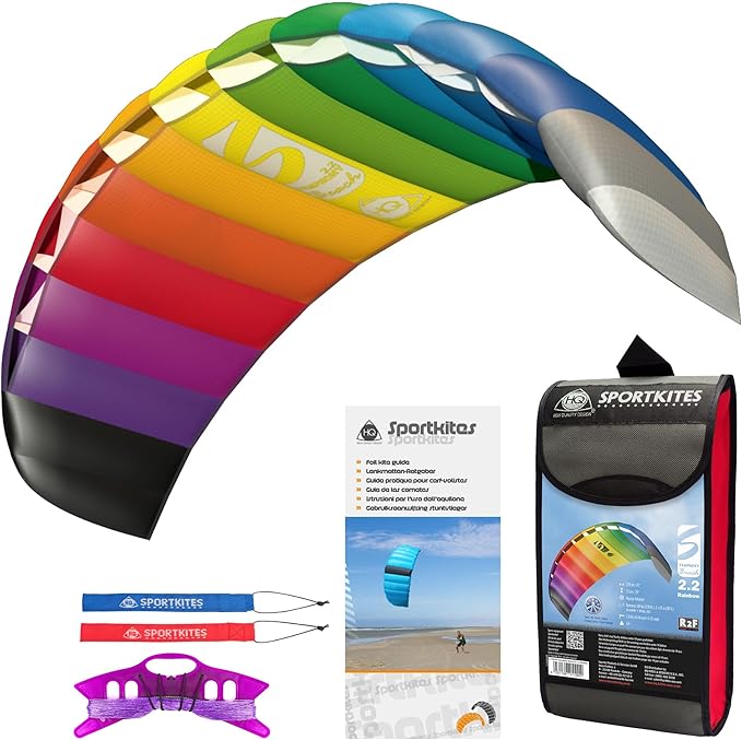 HQ Symphony Beach III 2.2 Stunt Kite, Rainbow, Dual Line Foil Sport Kite