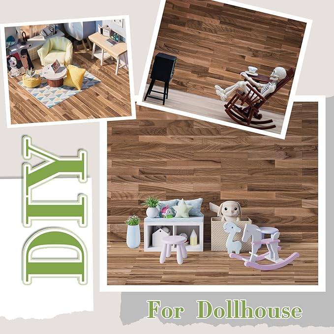 Flutesan 6 Pcs Miniature Dollhouse Wallpaper and Flooring Peel and Stick Mini DIY Self Adhesive Dollhouse Accessories 8.27 x 11.69 Inch (Classic Style)