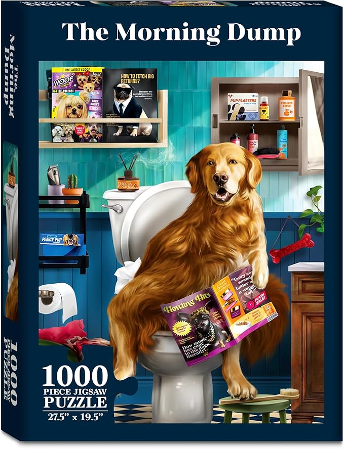 Jigsaw Puzzle 1000 Pieces - The Morning Dump, Fun for Families, Friends, Puzzle Enthusiasts, Game Nights, Includes Sorting Trays, Poster, Gifts for Dog Lovers Ages 15+, Finished Size 27.5” x 19.5"