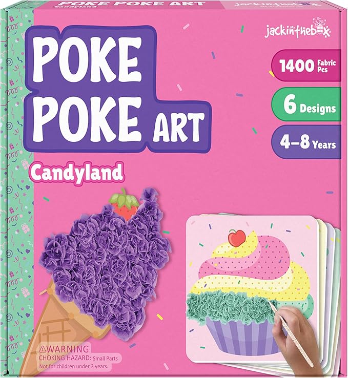 jackinthebox Poke Poke Art for Kids - Candyland Theme, Mess-Free Fabric Art and Craft, Flower Pressing Kits, Gift for Kids, DIY Activity Boy Gift, Easter Gifts for Girls and Boys Ages 4 5 6 7 8