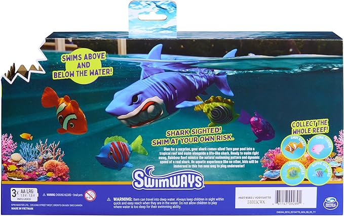 SwimWays Rainbow Reef Shark Toy, Finn Diesel Kids Shark Pool Toy and Swimming Accessory, Self-Activated Water Toys, Learn to Swim Pool Toys for Kids Ages 5 & Up (Batteries Included)