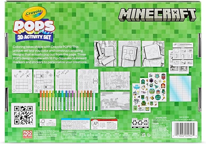 Crayola Minecraft POPs 3D Art Kit for Kids, Create 3D Characters, Coloring Activity Set with Markers & Stickers, Minecraft Toys, Gift for Boys & Girls