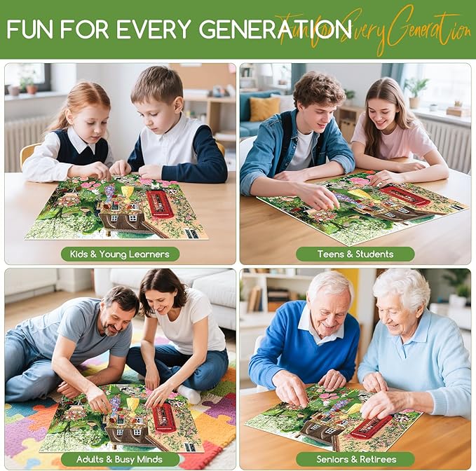 300 Piece Puzzles for Adults,Cottage Garden Puzzle for Adult Kids Seniors,Large Piece Woman Date Chat Puzzle for Kids Ages 8-10 10-12,Floral Red Phone Booth Puzzles Perfect for Game Night,20.5x15 in