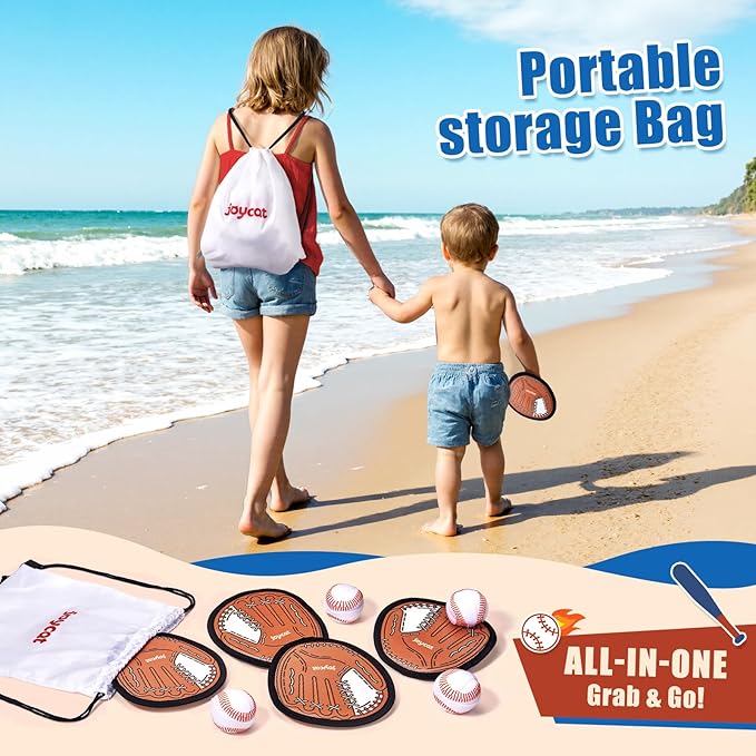 JoyCat Toss and Catch Ball Game for Kids,4 Paddles Outdoor Toys for Family Camping, Beach & Yard Game,Toddler Baseball Glove&Sticky Ball Set, Sports Easter Basket Stuffer Gifts for Boys Girls Age 3-12