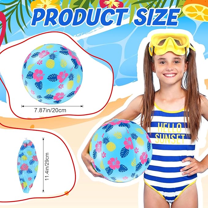 12 Pack Hawaii Cartoon Themed Beach Ball Blue 7.87" Bulk for Summer Pool and Beach Game Gifts Birthday Party Supplies Decorations Favor