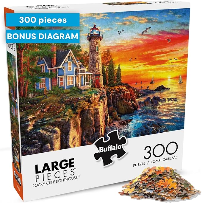 Buffalo Games - Rocky Cliff Lighthouse - Dominic Davison - 300 Piece Jigsaw Puzzle for Adults, Large Oversized Pieces, Scenic Coastal Puzzle, Challenging and Relaxing, Finished Size 21.25 x 15.00