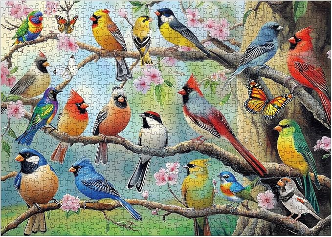 Beautiful Bird Flower Butterfly Puzzles for Adults 1000 Pieces, Colorful Garden Parrot Animal Jigsaw Puzzle, Impossible Spring Art Puzzles