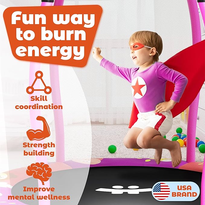 Happin® 55’’ Trampoline for Kids with Safety Enclosure, Indoor & Outdoor Toddler Trampoline, Ultra Safe Design with Multi Activity Accessories, Perfect Toddler Gift for Boys & Girls Ages 1–8