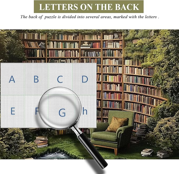 PICKFORU Natural Library Puzzles for Adults 1000 Pieces, Vintage Forest Bookshelf Jigsaw Puzzles, Challenging Landscape Puzzle for Book Lover