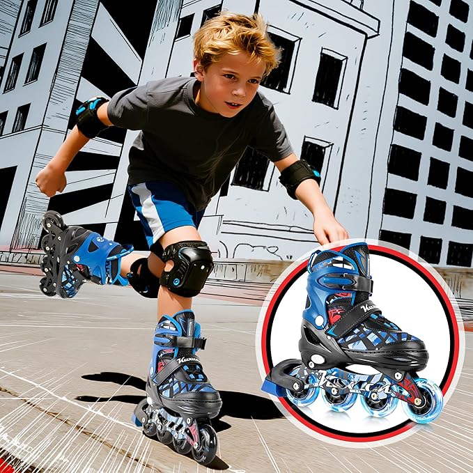 Kuxuan Boys Adjustable Inline Skates with Light up Wheels, Fun Illuminating Skates for Kids Girls Youth