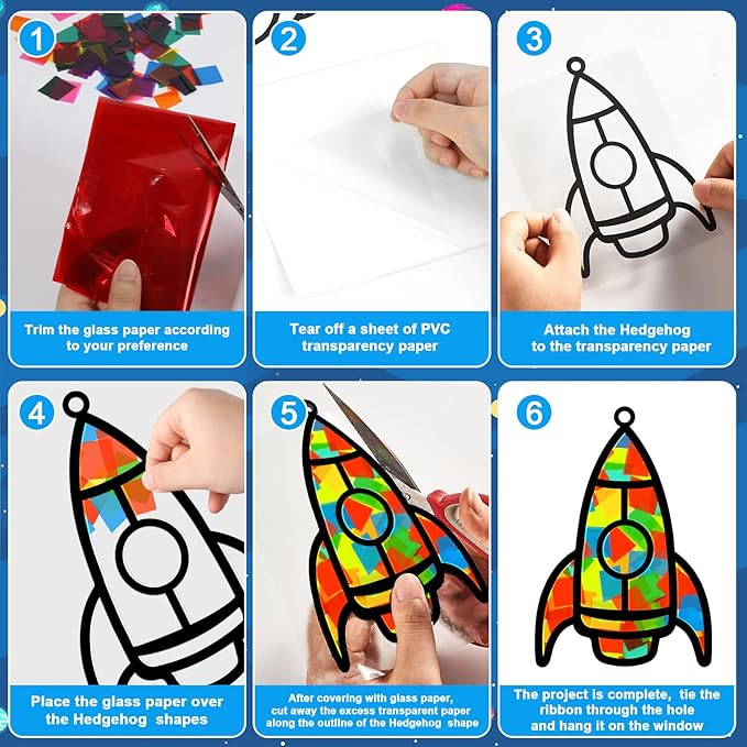 32 Sets Outer Space Rocket Suncatchers Craft Kit DIY Window Stained Glass Effect Space Theme Paper Crafts for Home School Classroom Decoration Kid Birthday Gifts Creative Art Projects Activity Game