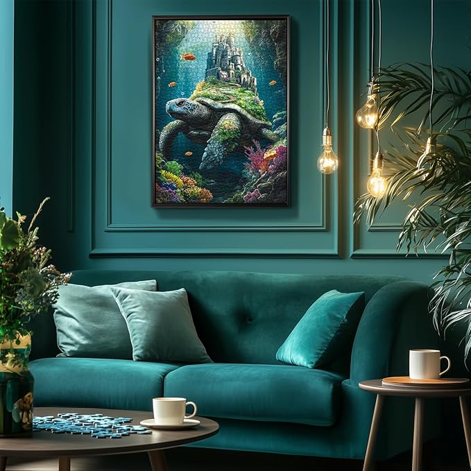 Fantasy Sea Turtle Ocean Puzzle 1000 Pieces for Adults, Turtle Castle Animals Nature Jigsaw Puzzles, Underwater Coral Vintage Art Puzzles